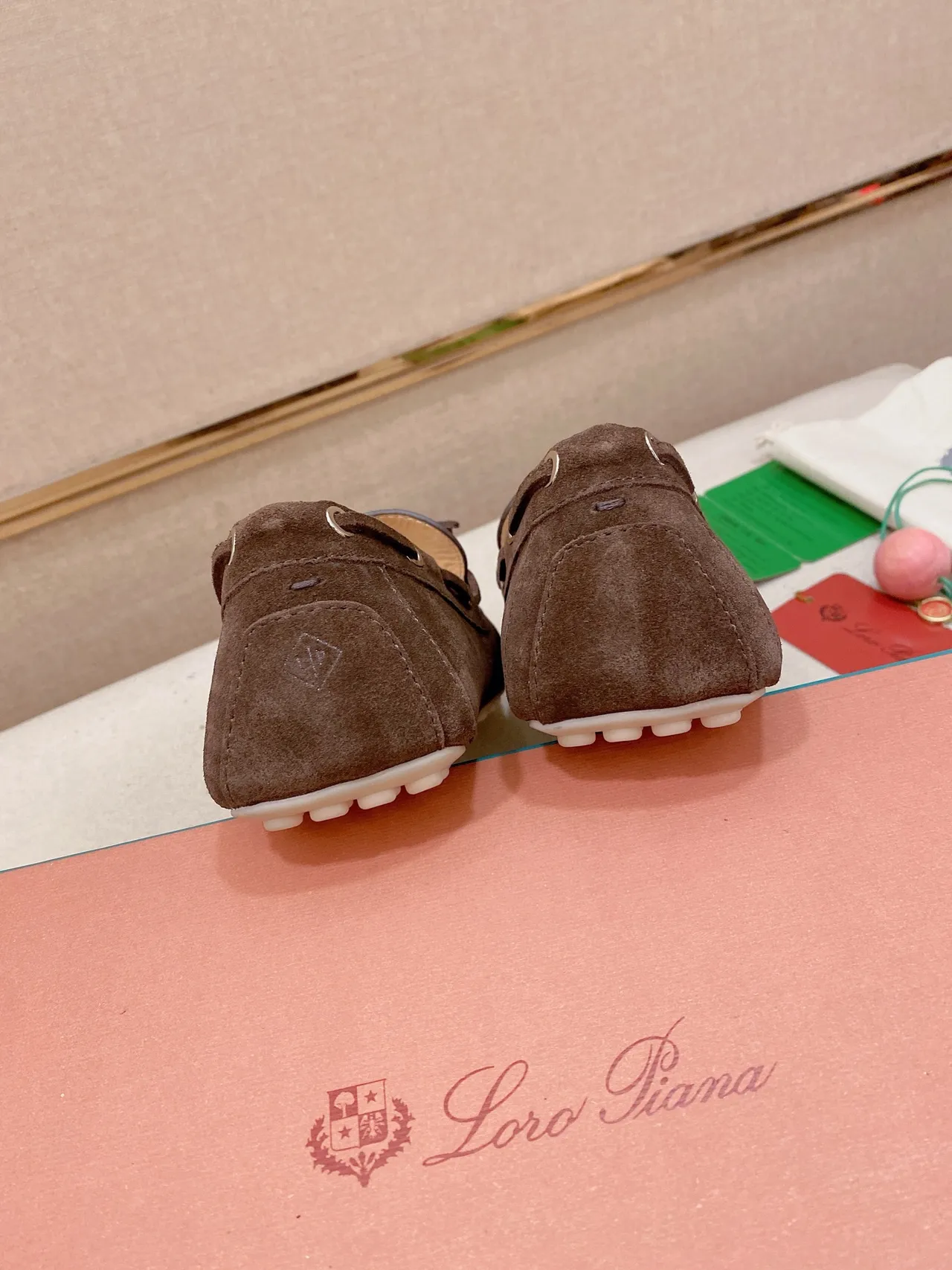 Brown White Suede Upper Moc-Toe Stitching Loafer 8