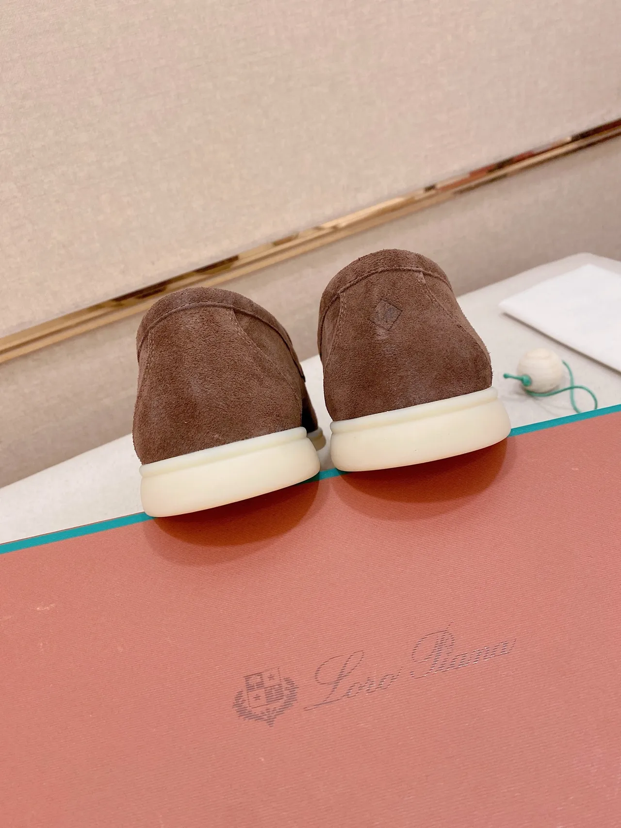 Brown White Suede Upper Moc-Toe Stitching Loafer 4