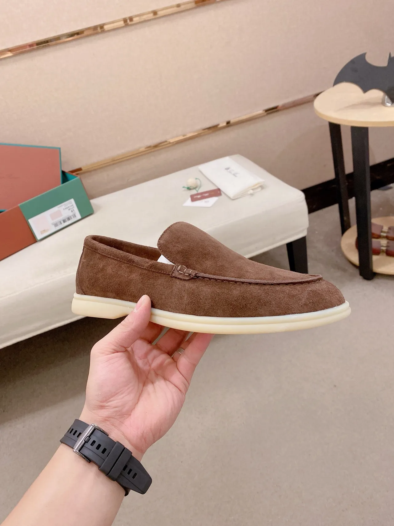Brown White Suede Upper Moc-Toe Stitching Loafer 5