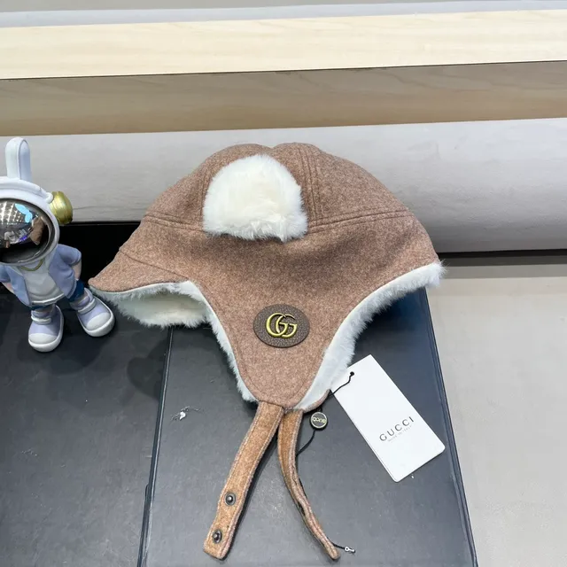 Gorrito Marrón Blanco Estilo Trapper Lana Mezcla Exterior 2