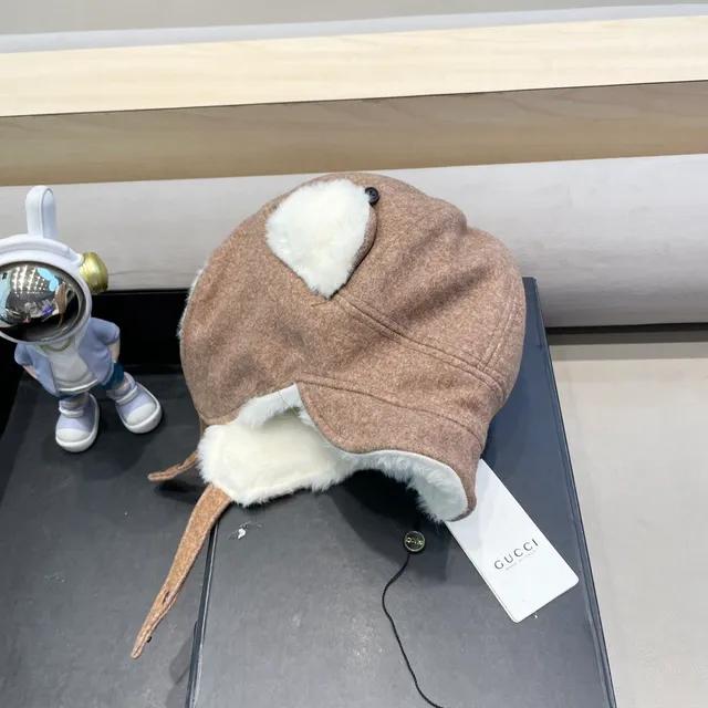 Gorrito Marrón Blanco Estilo Trapper Lana Mezcla Exterior 3