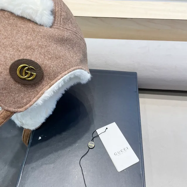 Gorrito Marrón Blanco Estilo Trapper Lana Mezcla Exterior 4