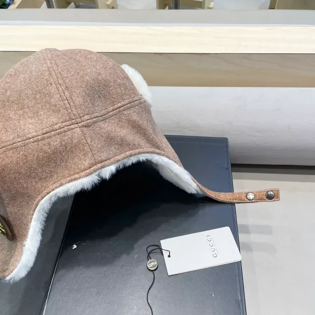 Gorrito Marrón Blanco Estilo Trapper Lana Mezcla Exterior 5