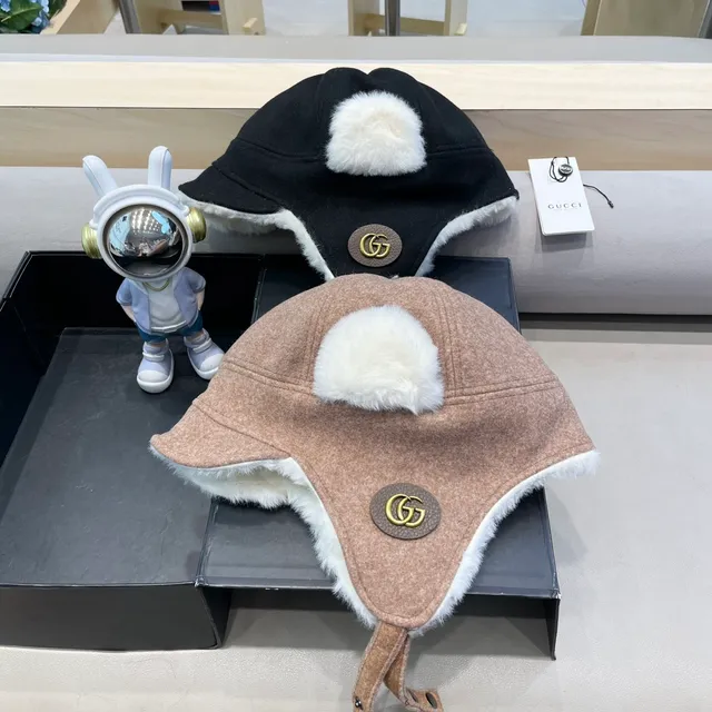 Gorrito Marrón Blanco Estilo Trapper Lana Mezcla Exterior 6