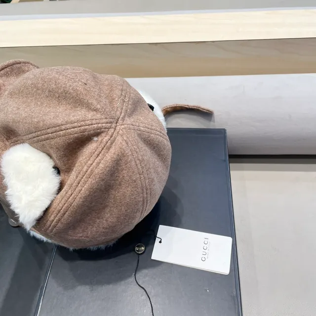 Gorrito Marrón Blanco Estilo Trapper Lana Mezcla Exterior 7