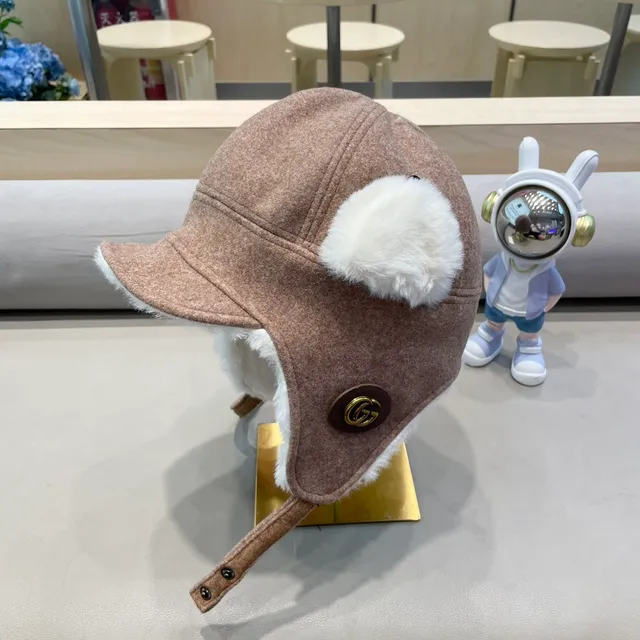 Gorrito Marrón Blanco Estilo Trapper Lana Mezcla Exterior 9