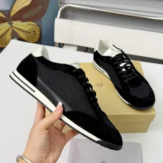 Brunello Cucinelli Black Velvet and Mesh Lifestyle Sneakers