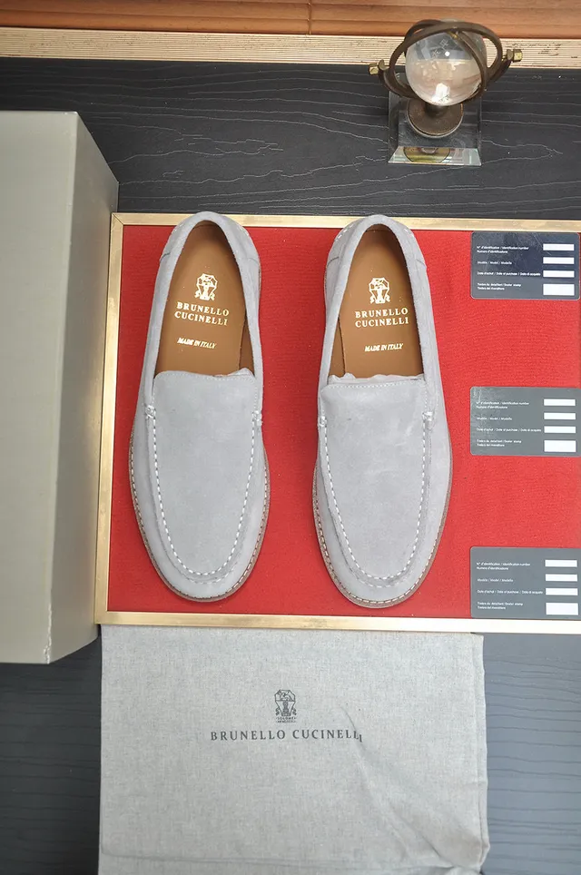Brunello Cucinelli Gray Suede Penny Loafers 3