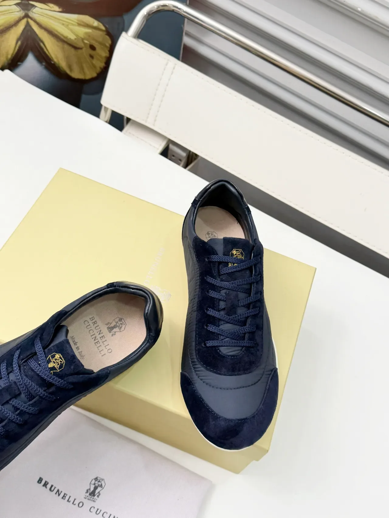 Brunello Cucinelli Navy Suede and Nylon Panel Sneaker 3