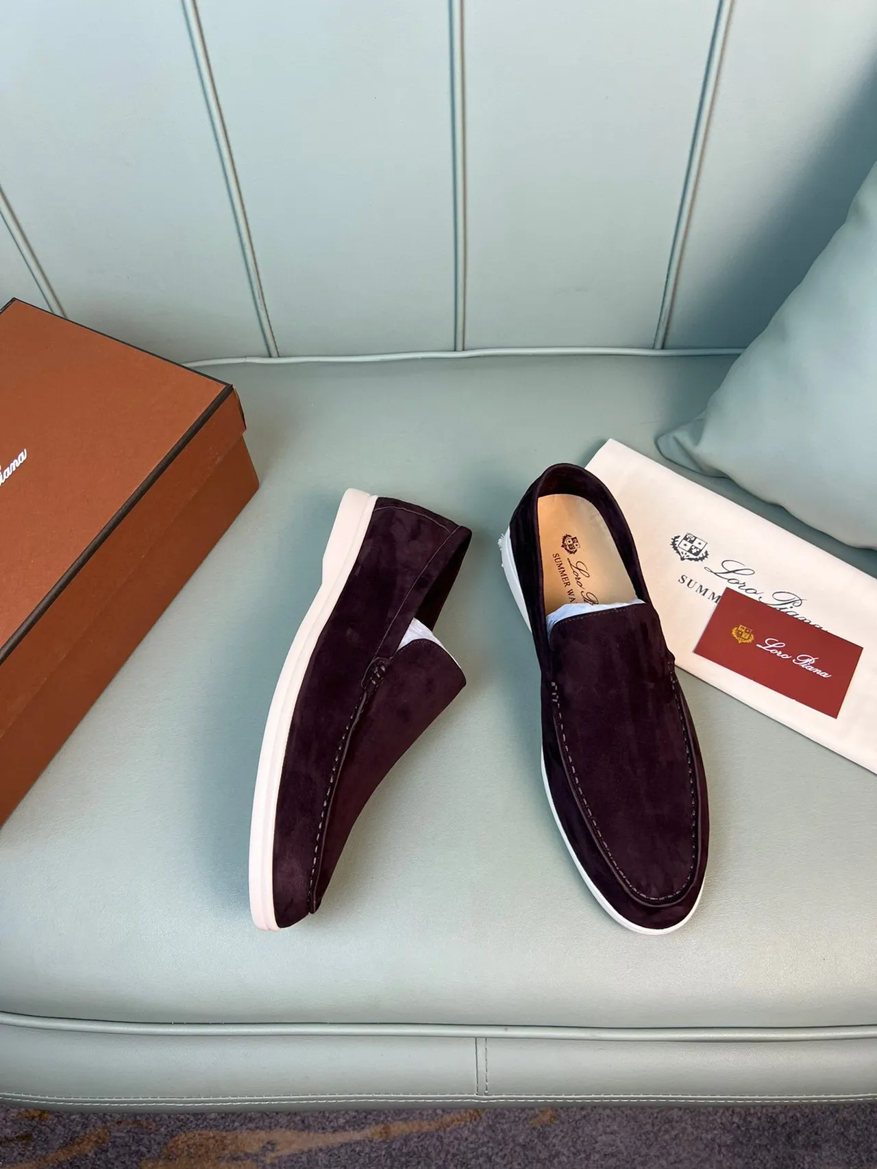 Burgundy Beige Suede Upper Moc-Toe Stitching Loafer 6