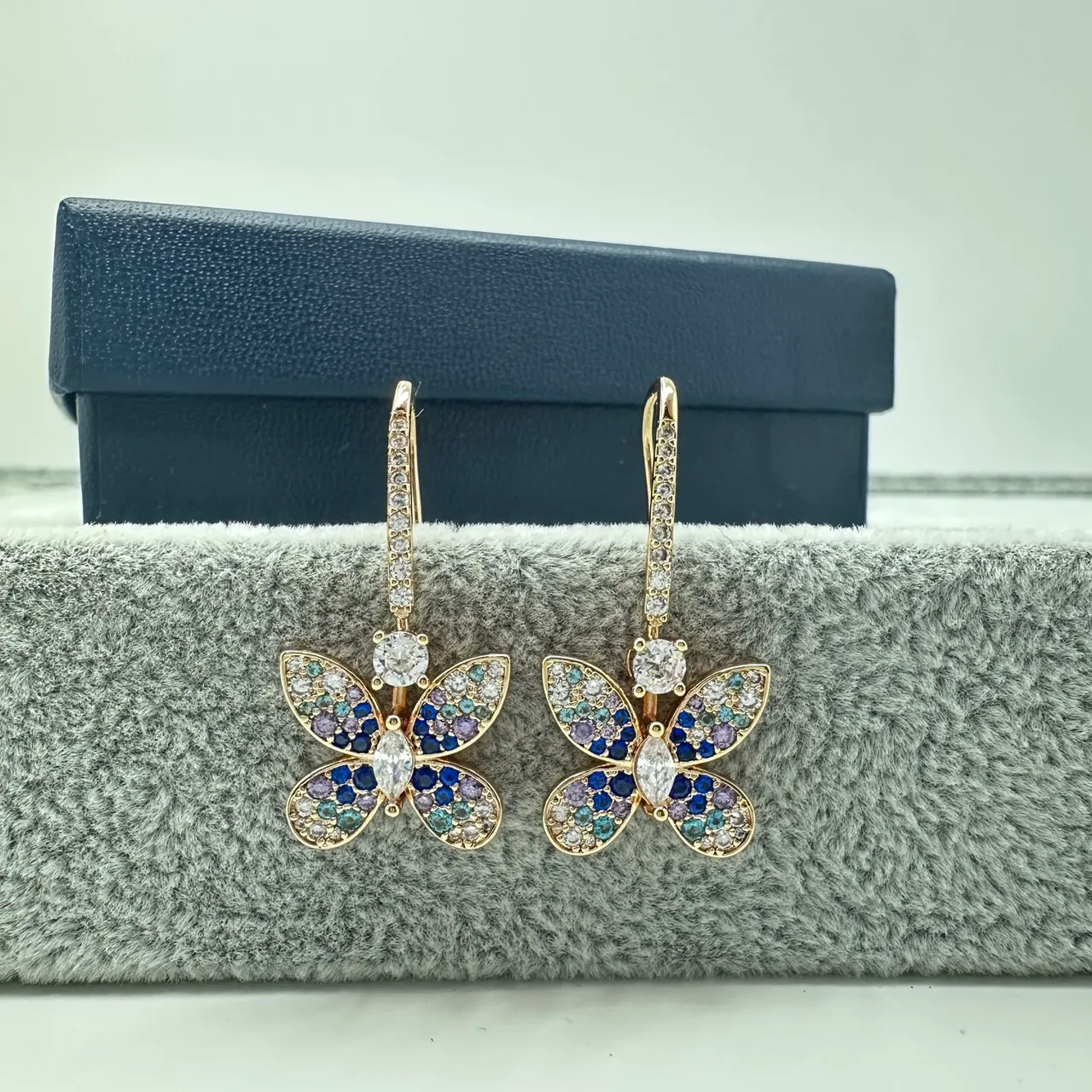 Butterfly Motif Pavé Multicolor Crystal Dangling Earrings 6