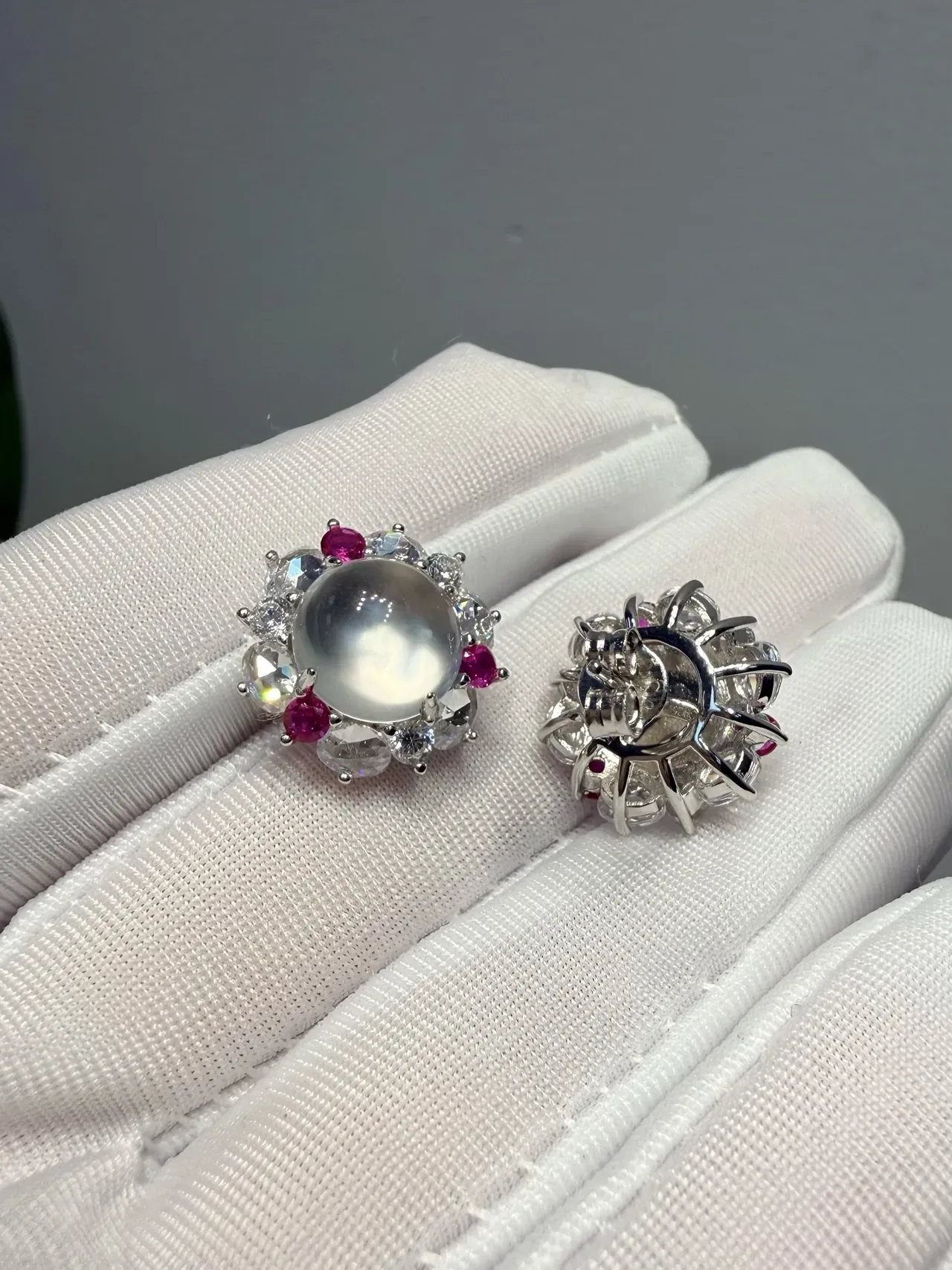 Cabochon Halo Multi-Gem Stud Earrings 2