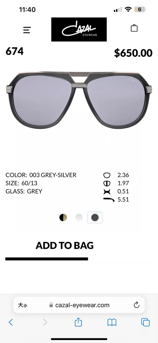 Cazal 674 Grey-Silver نظارات شمسية طيارين ذات جسر مزدوج 8