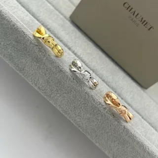 CHAUMET Liens خاتم معدن مصقول بزخرفة عقدة القوس ذهبي فضي
