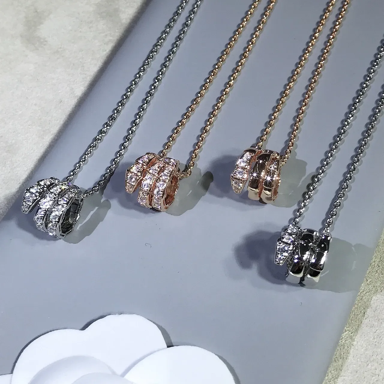Crystal Pavé Multi-Row Stacked Motif Pendant Necklaces 5