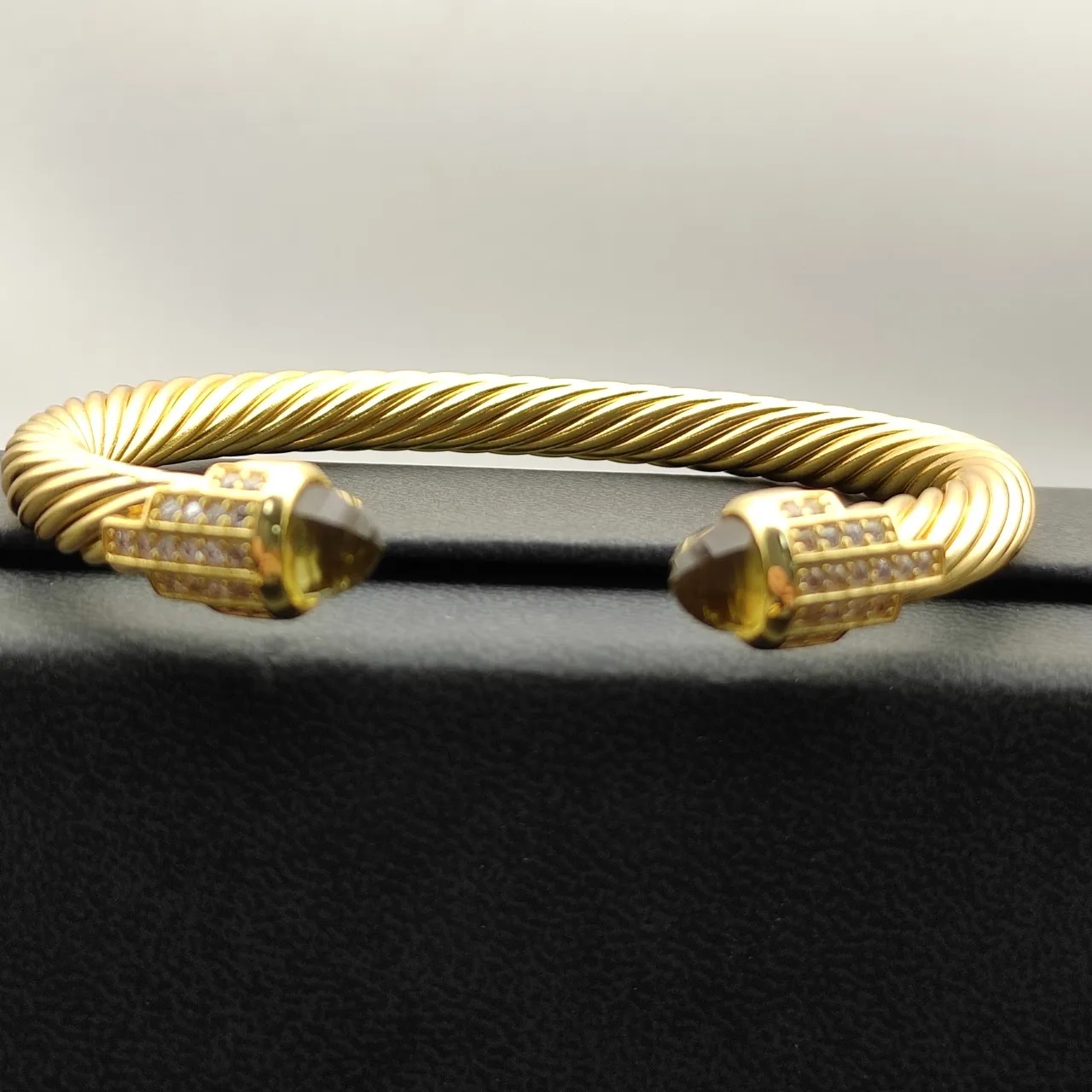 David Yurman Cable Classic Gold Brown Twisted Pavé-Set Terminals Bracelet 3
