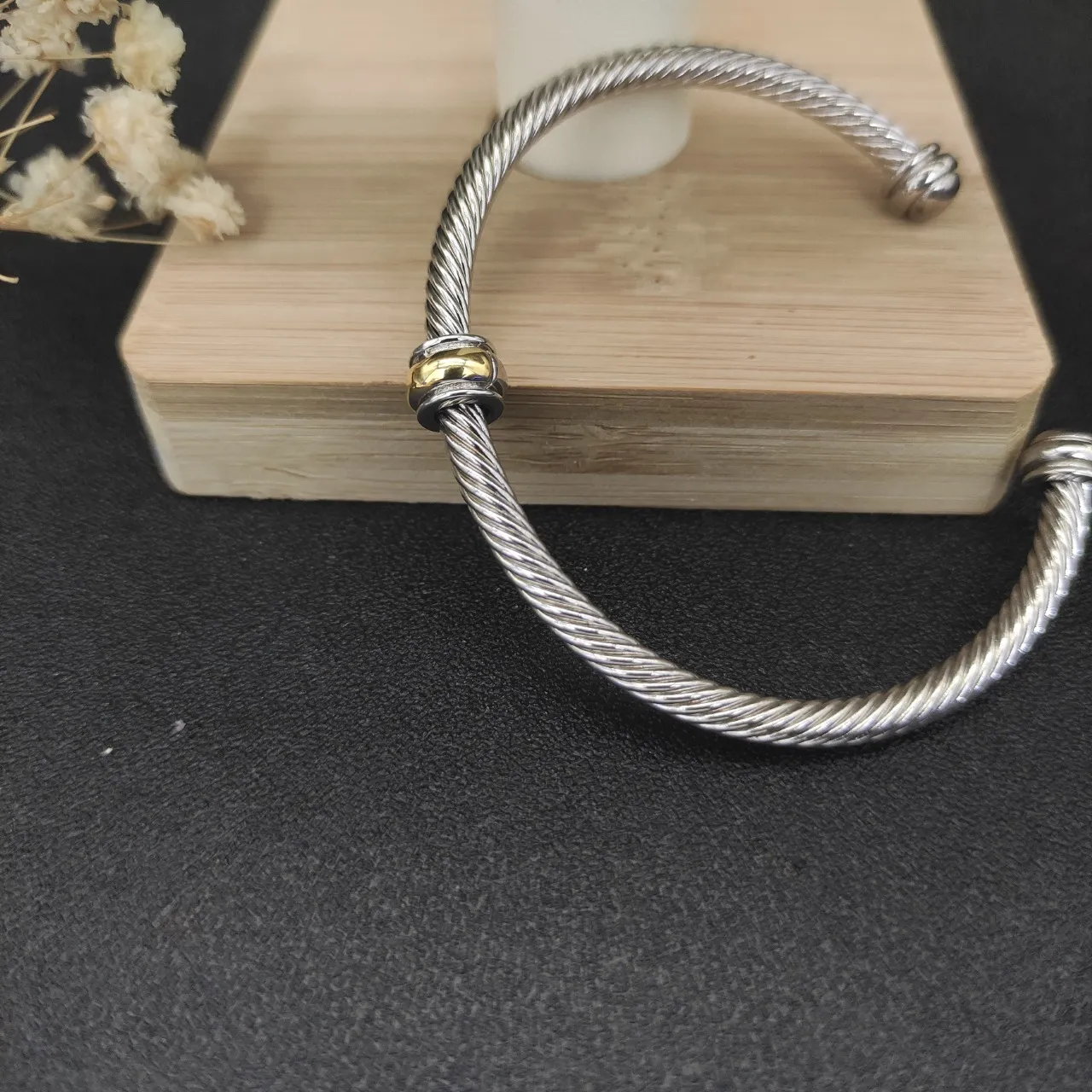 David Yurman Cable Classic Twisted Silver and Gold Bead Bracelet 4