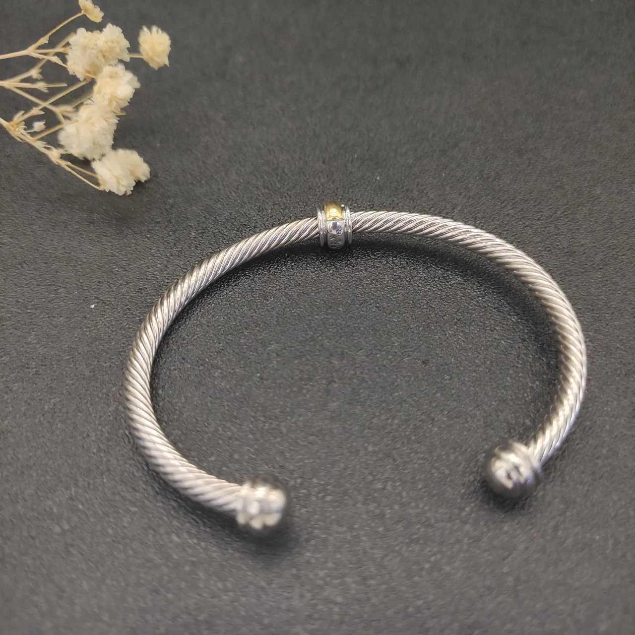 David Yurman Cable Classic Twisted Silver and Gold Bead Bracelet 5
