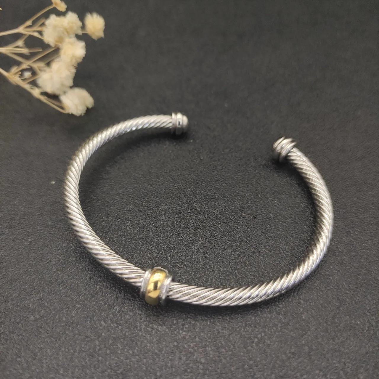 David Yurman Cable Classic Twisted Silver and Gold Bead Bracelet 6
