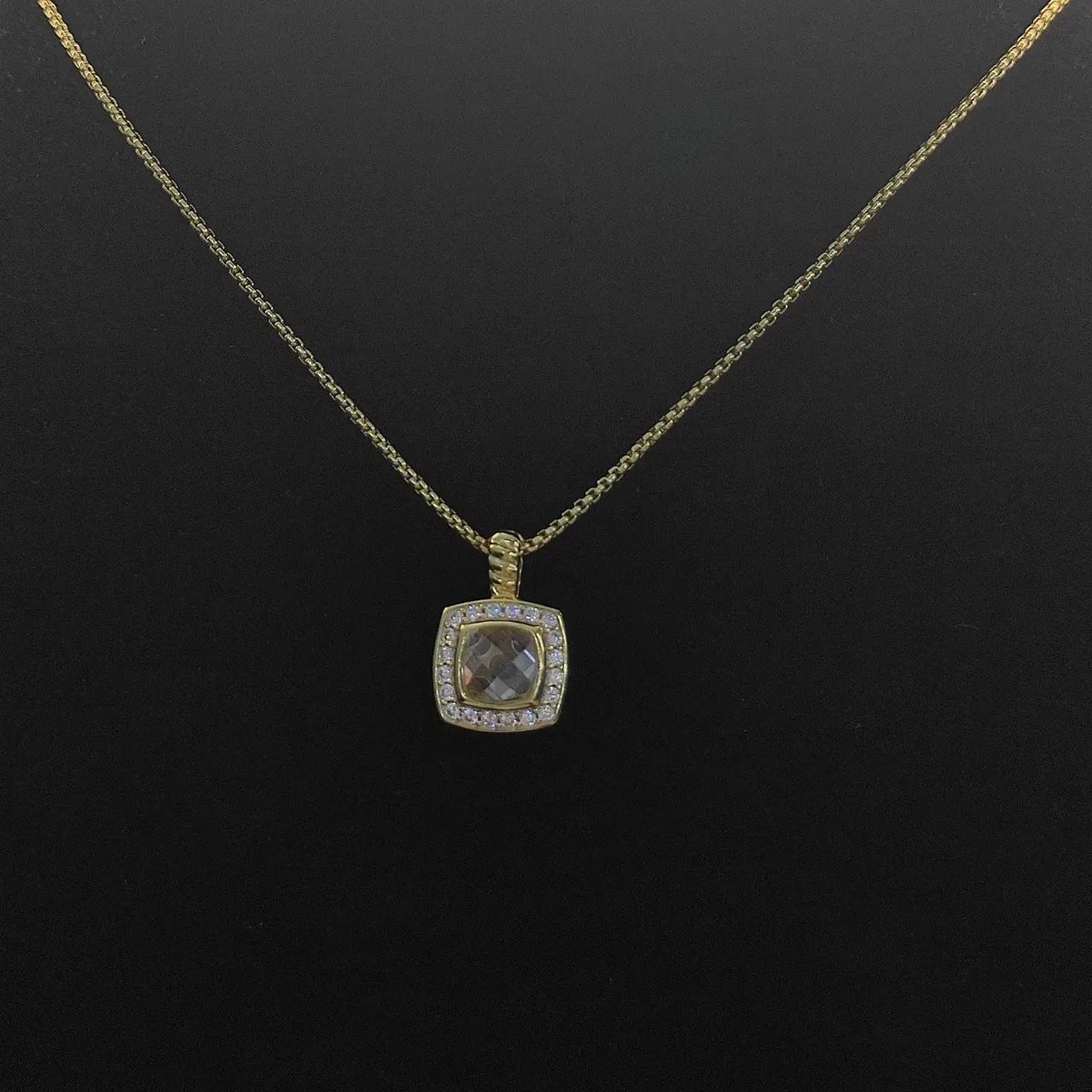 David Yurman Gold Beige Curb Chain Square Cushion-Cut Center Stone Necklace 4