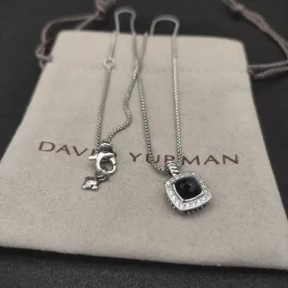 David Yurman Silver Black Cable Chain Pavé Halo Necklace