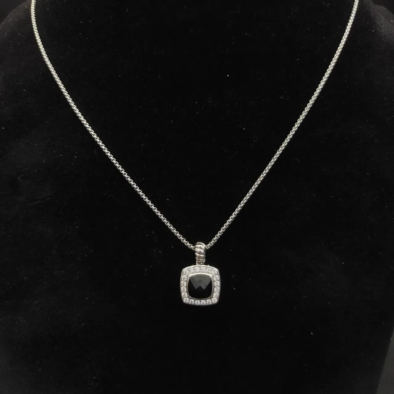 David Yurman Silver Black Cable Chain Pavé Halo Necklace 3
