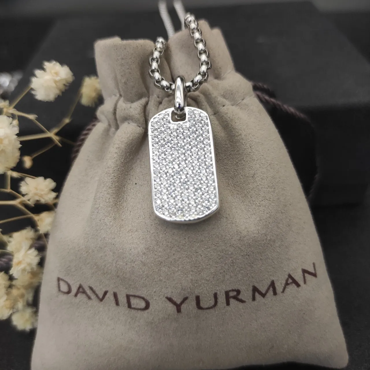David Yurman Silver Gold Box-Chain Engraved Leaf-Chevron Pendant Necklace 2