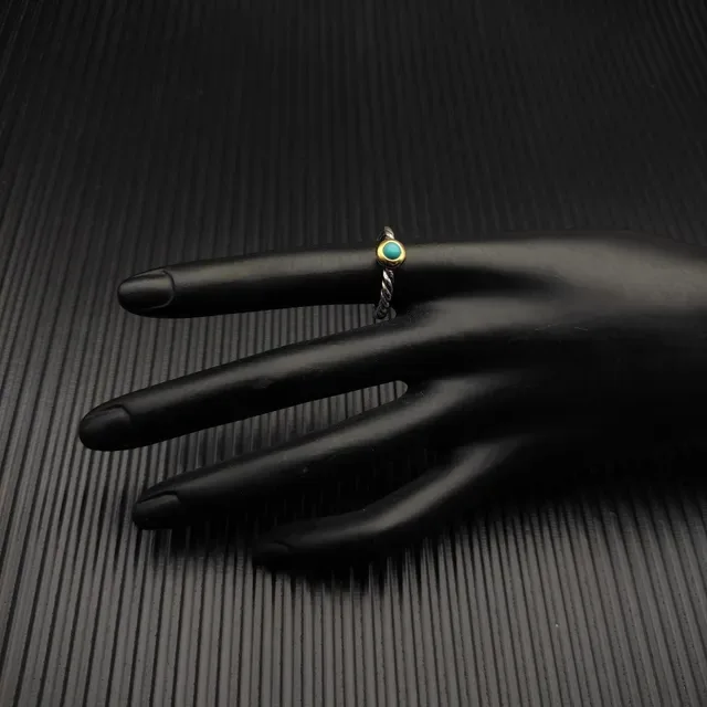 Anillo David Yurman Plata y Oro Banda Cable Trenzada Bezel 3