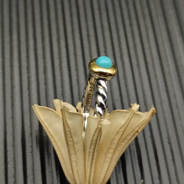 Anillo David Yurman Plata y Oro Banda Cable Trenzada Bezel 4