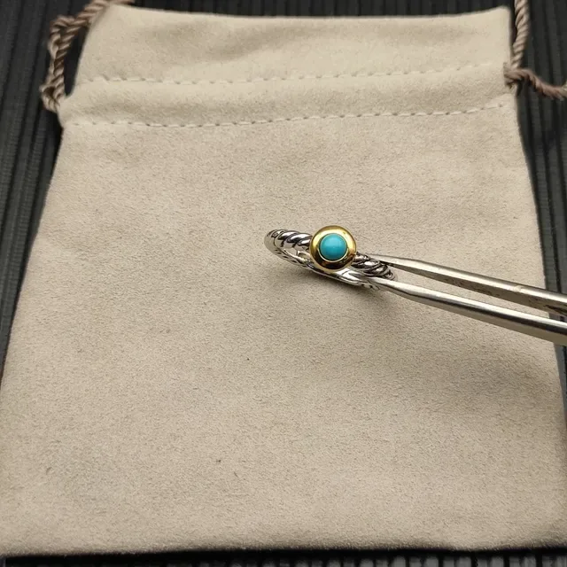 Anillo David Yurman Plata y Oro Banda Cable Trenzada Bezel 6