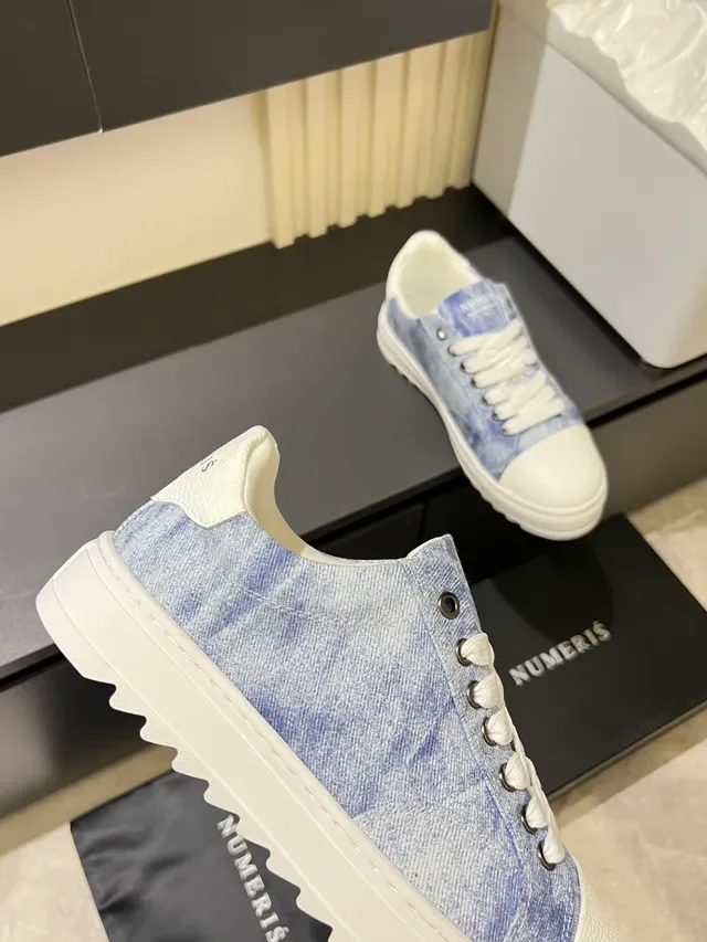 Denim-Textured Low-Top Platform Sneakers 3