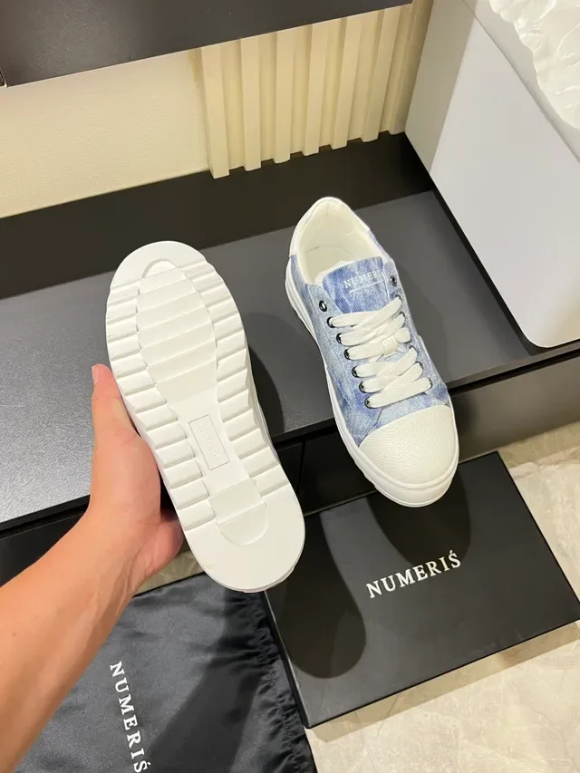 Denim-Textured Low-Top Platform Sneakers 4