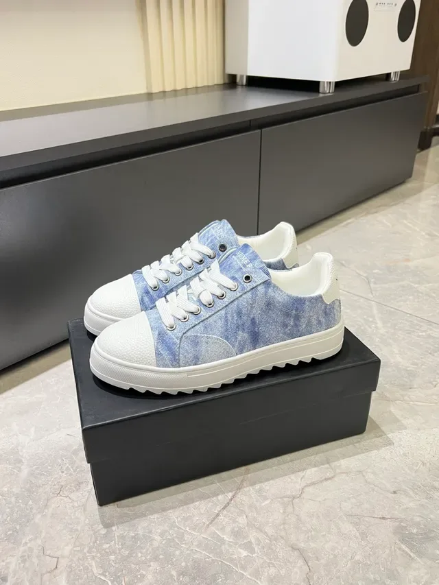 Denim-Textured Low-Top Platform Sneakers 5