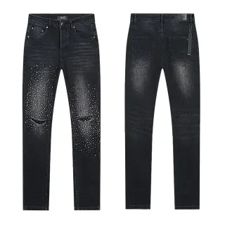 Distressed Black Rhinestone-Embellished Slim-Fit Jeans