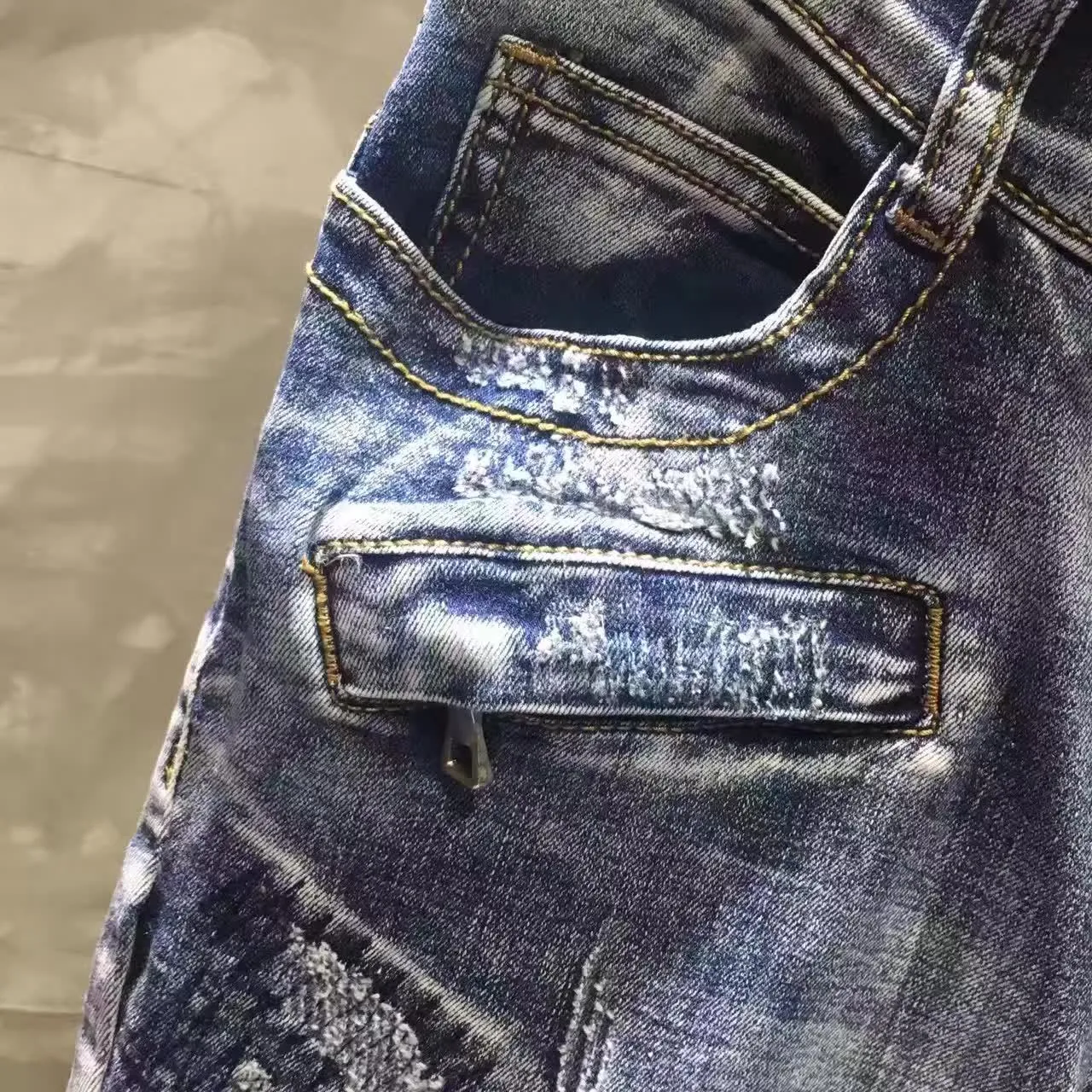 Distressed Moto-Panelled Patchwork Gray Jeans 3