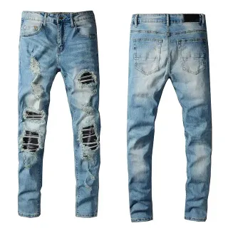 Distressed Slim-Fit Light-Wash زرقاء فاتحة بناطيل جينز
