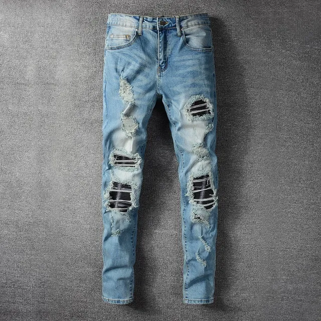 Distressed Slim-Fit Light-Wash Azul jeans 12