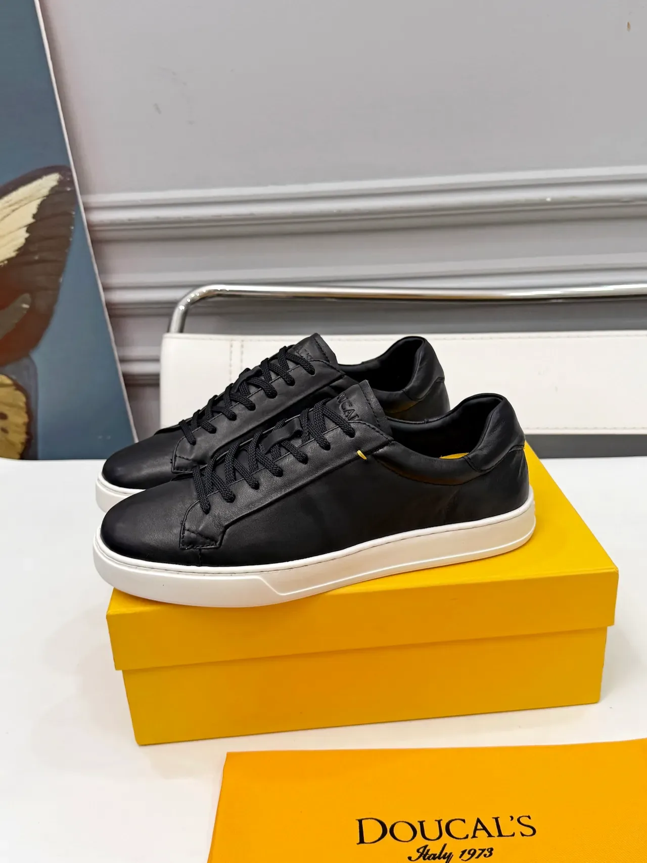 Doucal's Black Leather White Sole Lifestyle Sneakers 4