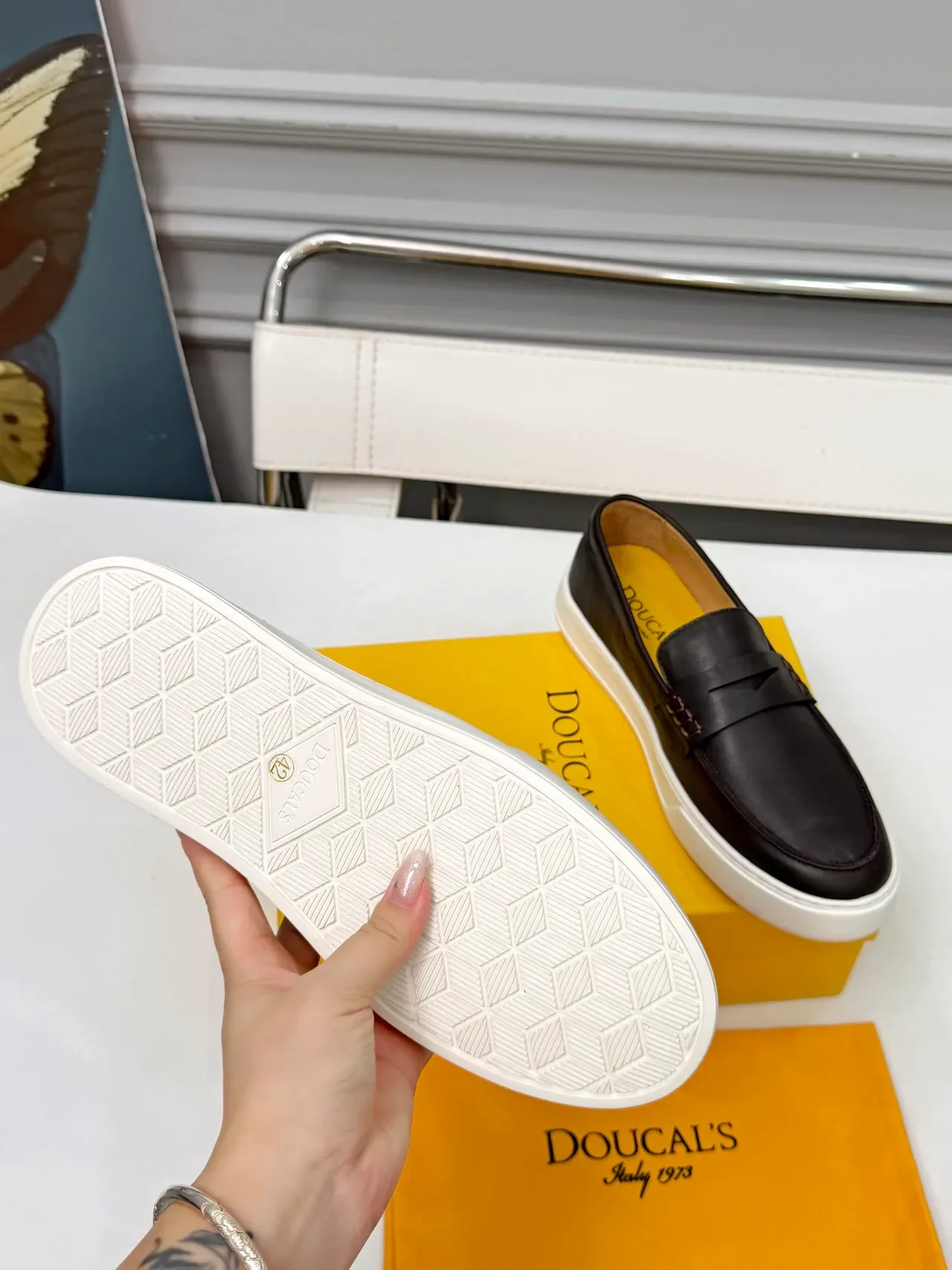 DOUCAL'S Black White Penny Leather Upper Loafer 2