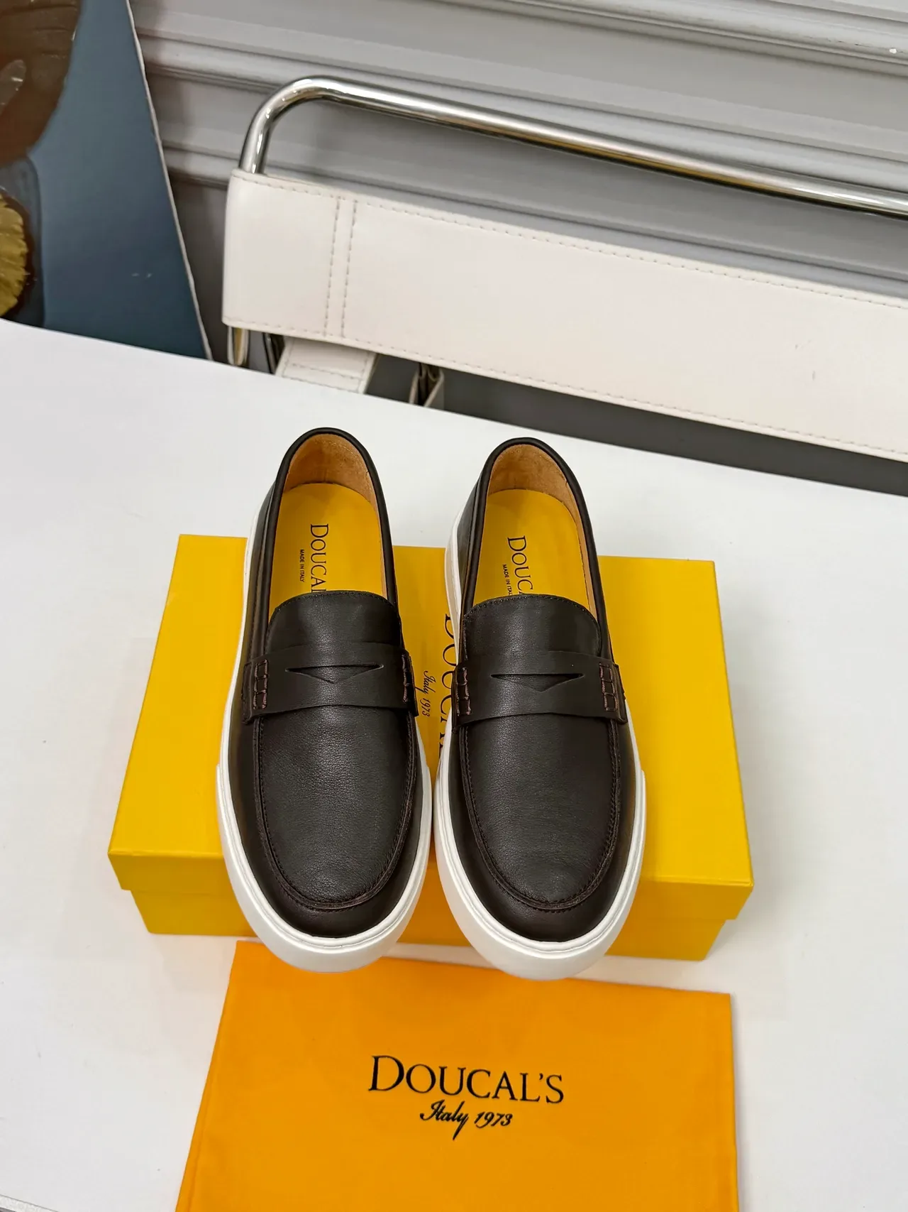 DOUCAL'S Black White Penny Leather Upper Loafer 5