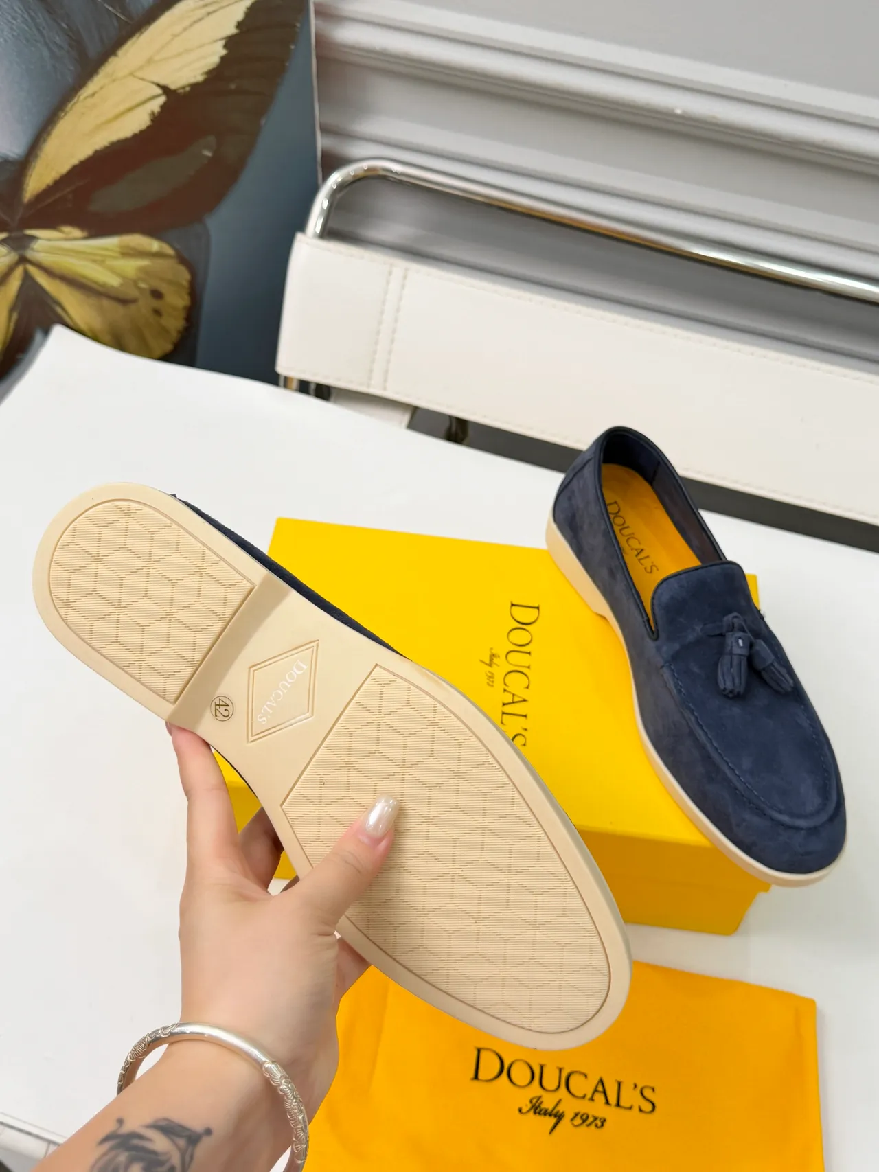Doucal's Navy Beige Suede Tassel Detail Loafer 2