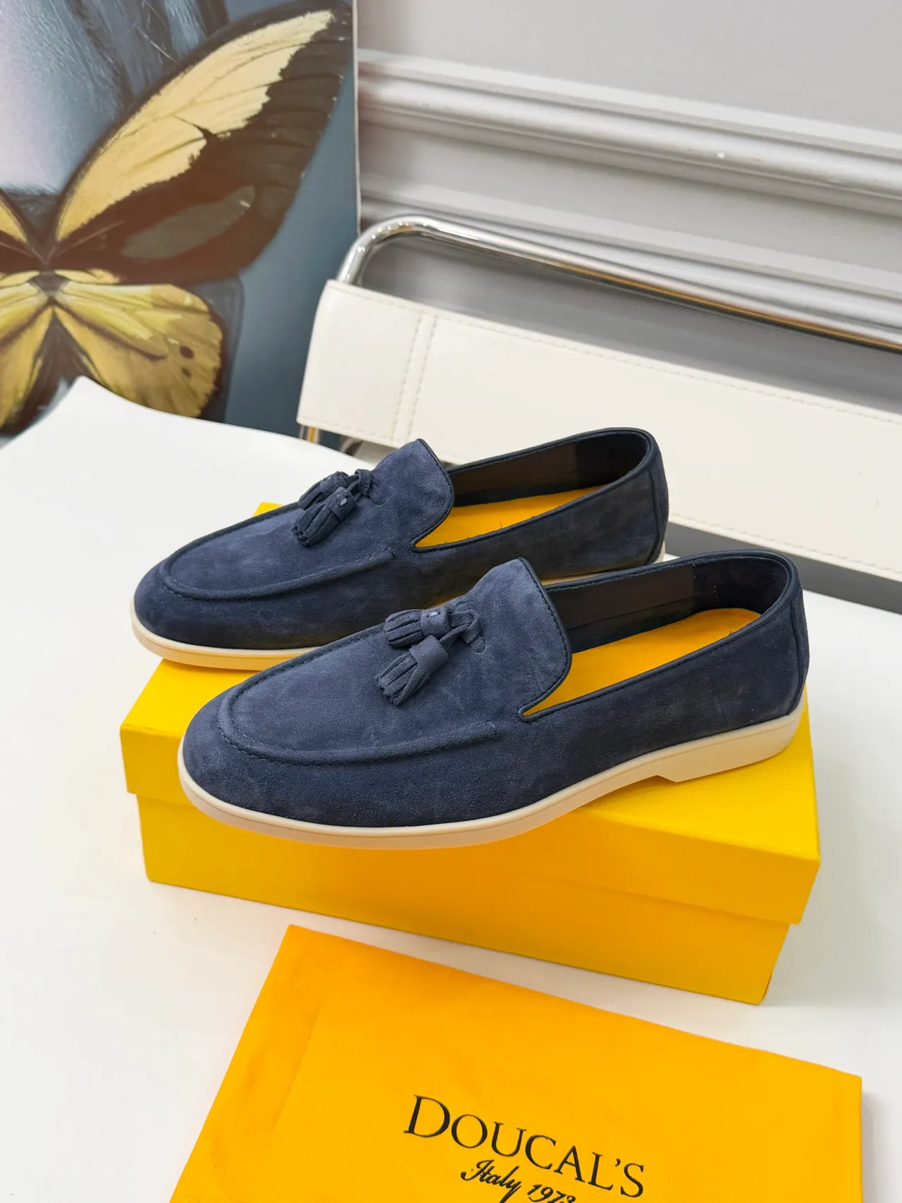 Doucal's Navy Beige Suede Tassel Detail Loafer 4