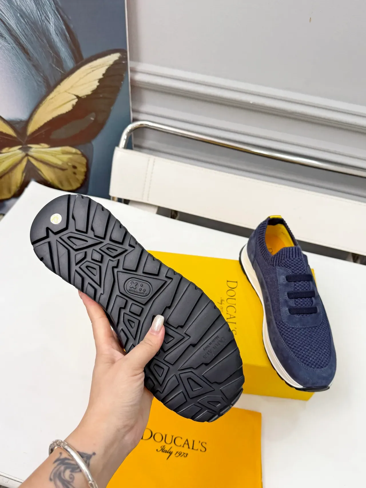 DOUCAL'S Navy Knit-and-Suede Laceless Slip-On Lifestyle Sneakers 2