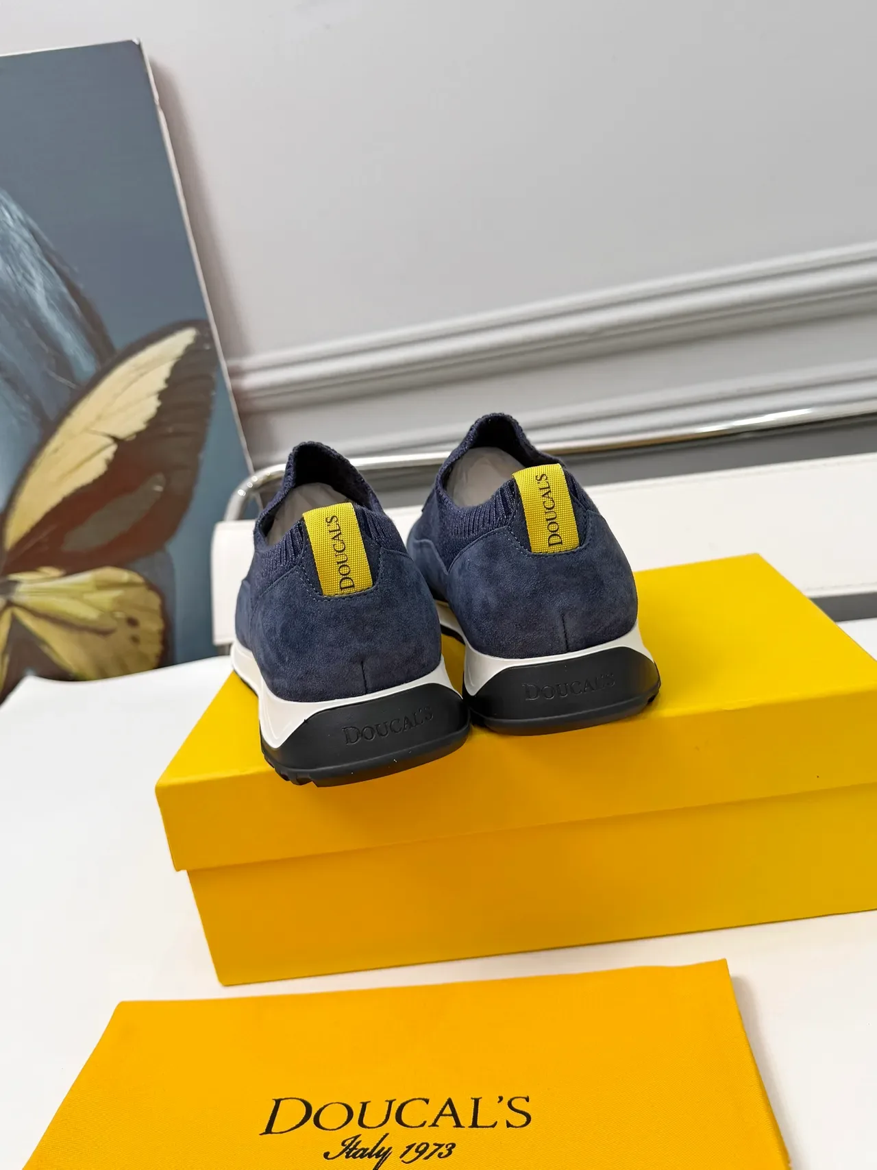DOUCAL'S Navy Knit-and-Suede Laceless Slip-On Lifestyle Sneakers 5