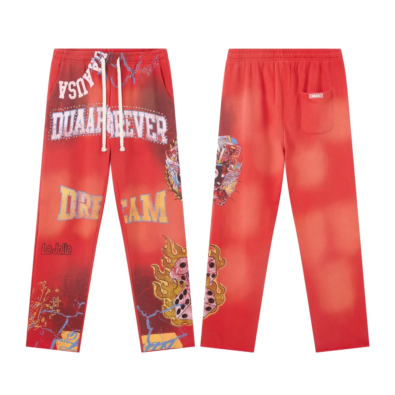 DUA Graphic-Print Gradient Red Flared Sweatpants 2