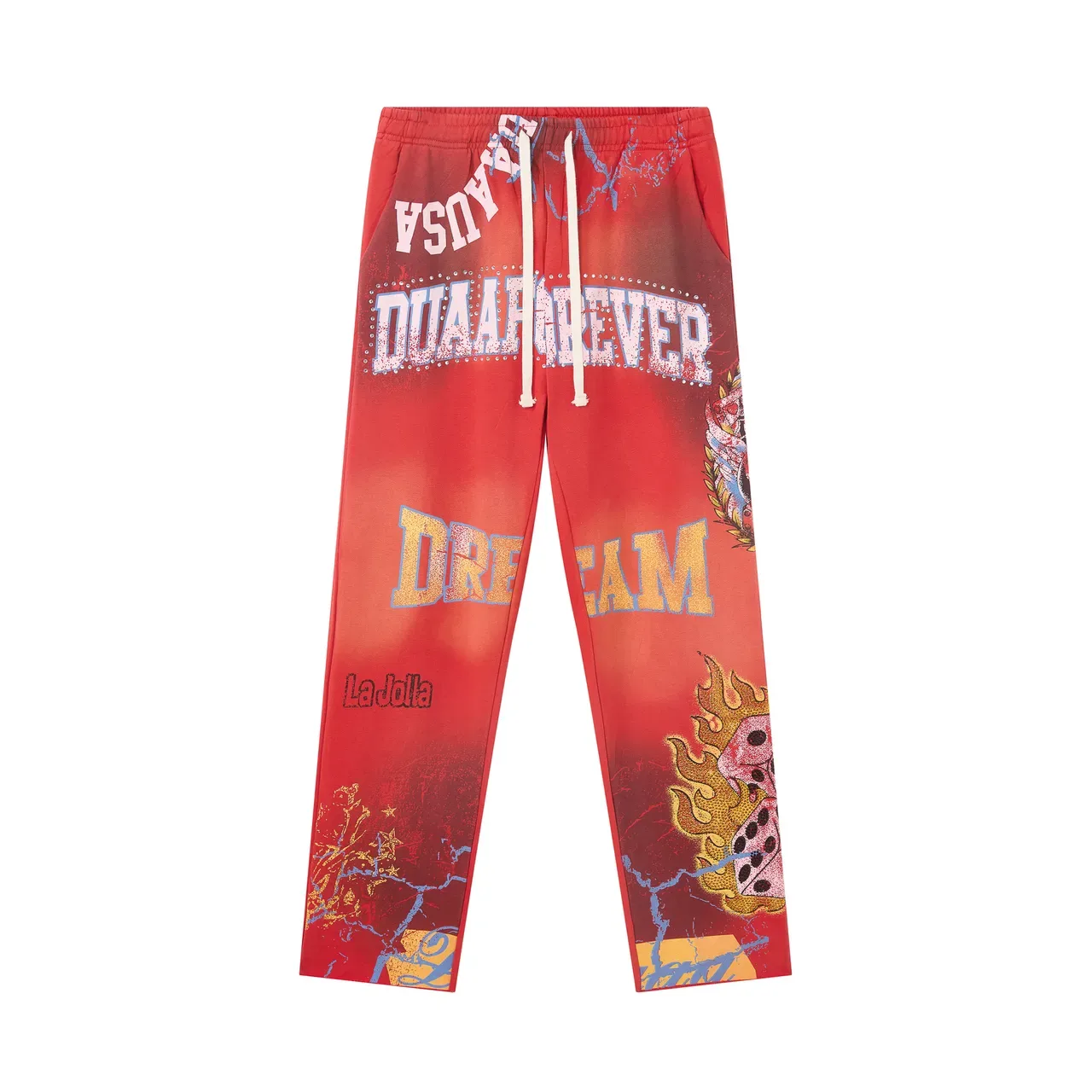 DUA Graphic-Print Gradient Red Flared Sweatpants 3