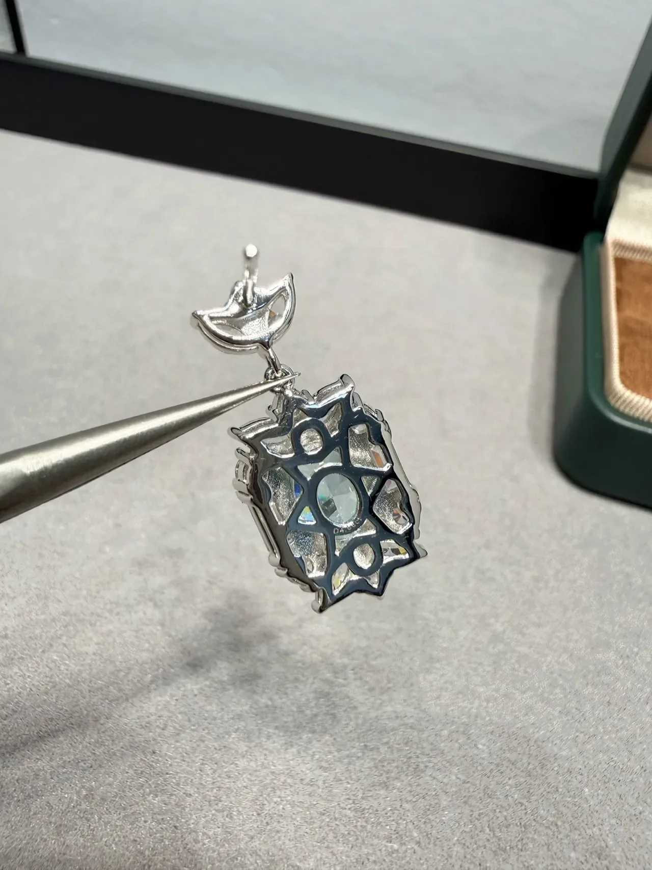 Floral Motif Blue and Clear Stone Cluster Drop Earrings 6
