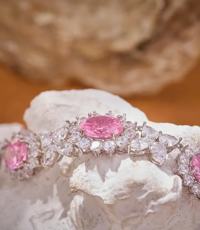 Floral Motif Oval Pink Gemstone Choker Necklace 2