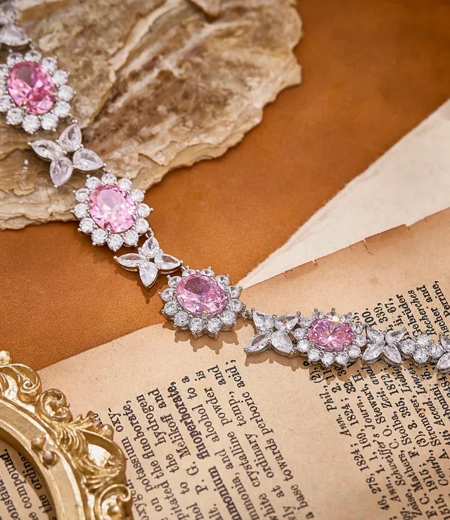 Floral Motif Oval Pink Gemstone Choker Necklace 3