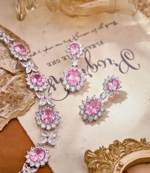 Floral Motif Oval Pink Gemstone Choker Necklace 4